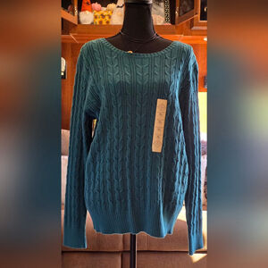 St Johns Bay Teal Cable Knit Sweater NWT